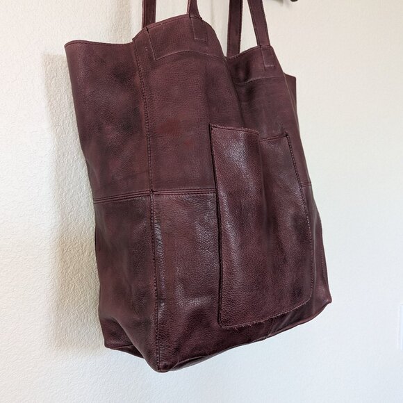 Latico Margie Leather Minimalist Slouchy Tote Book Shoulder Bag in Burgundy - Picture 4 of 14